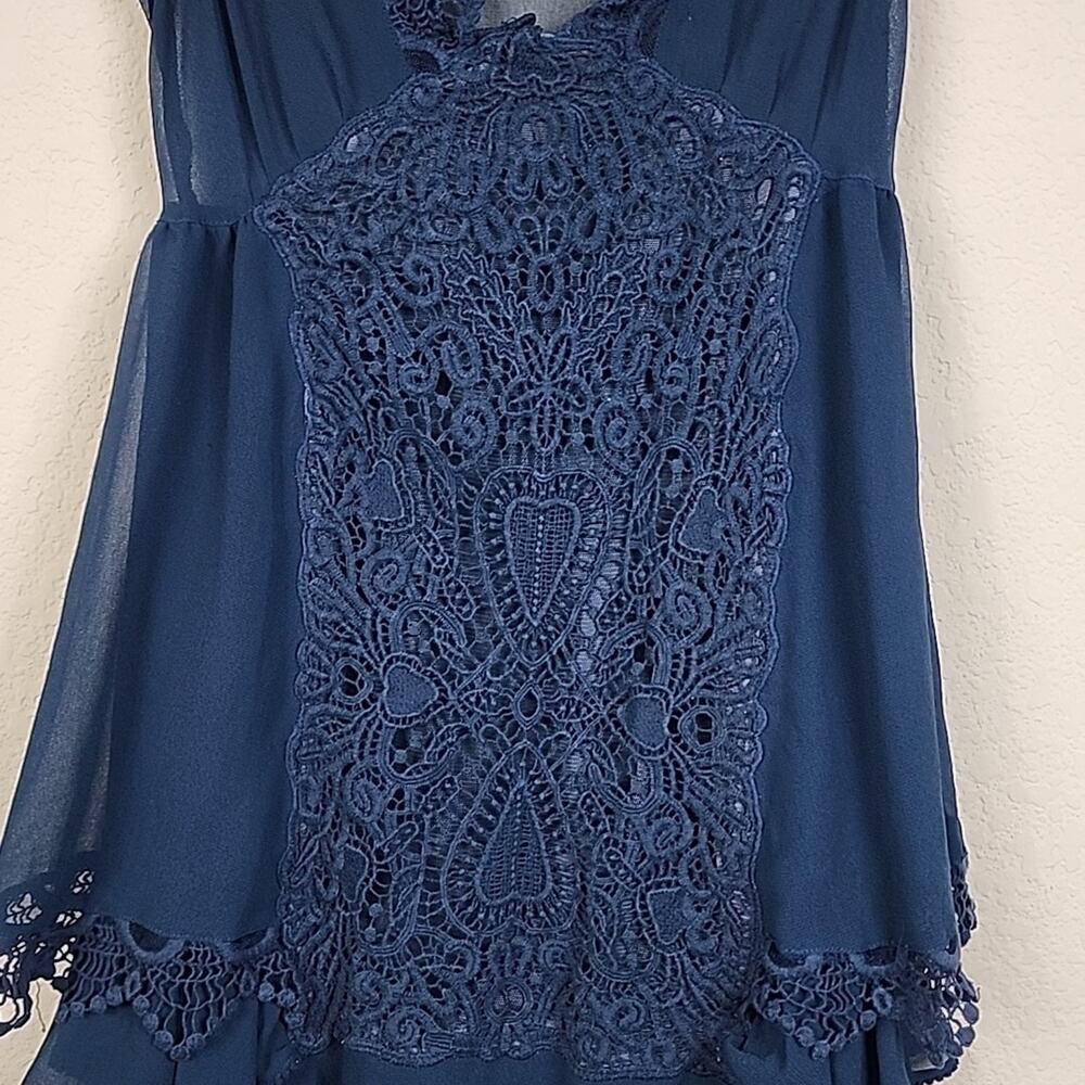 Free People Vintage Applique Dark Blue Lace Dress - Picture 7 of 8